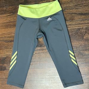 Women’s M Climalite gray and neon green/yellow crop Adidas workout pants